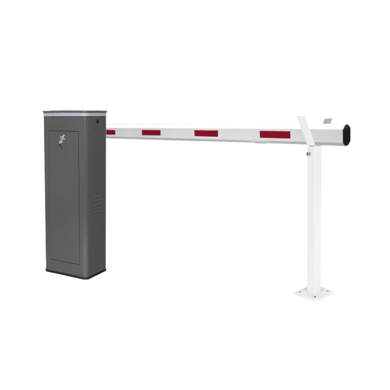 KT-XBS-RB Kit de Barrera Vehicular Derecha y Brazo Telescópico de Hasta 5.5 m / Finales de Carrera Ajustables por Programación / Movimiento Fluido / Diseño Elegante Color Gris / Con Corona Led Semaforizada