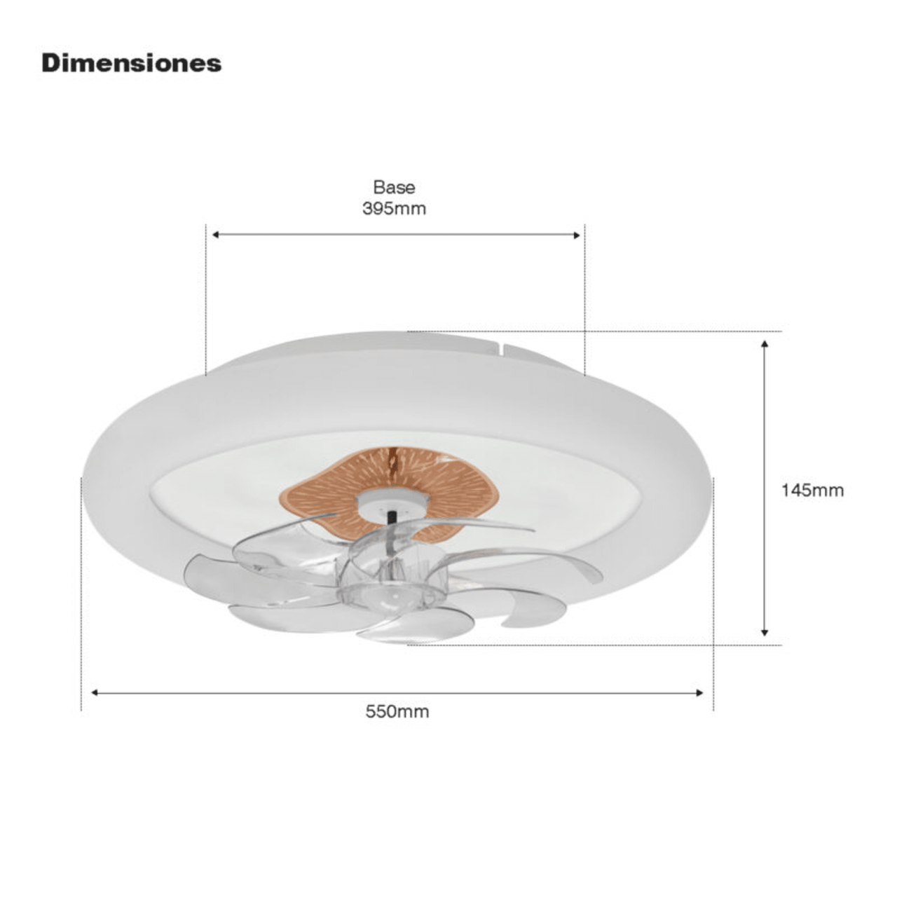JLV-015 Ventilador de Techo con Luminario LED de 110 V CA 50/60 Hz /  88 W / 3 Tonos de Luz (6500 - 4 000 - 2 700 K) / Diámetro 500 mm / 6 Velocidades / Dimeable.