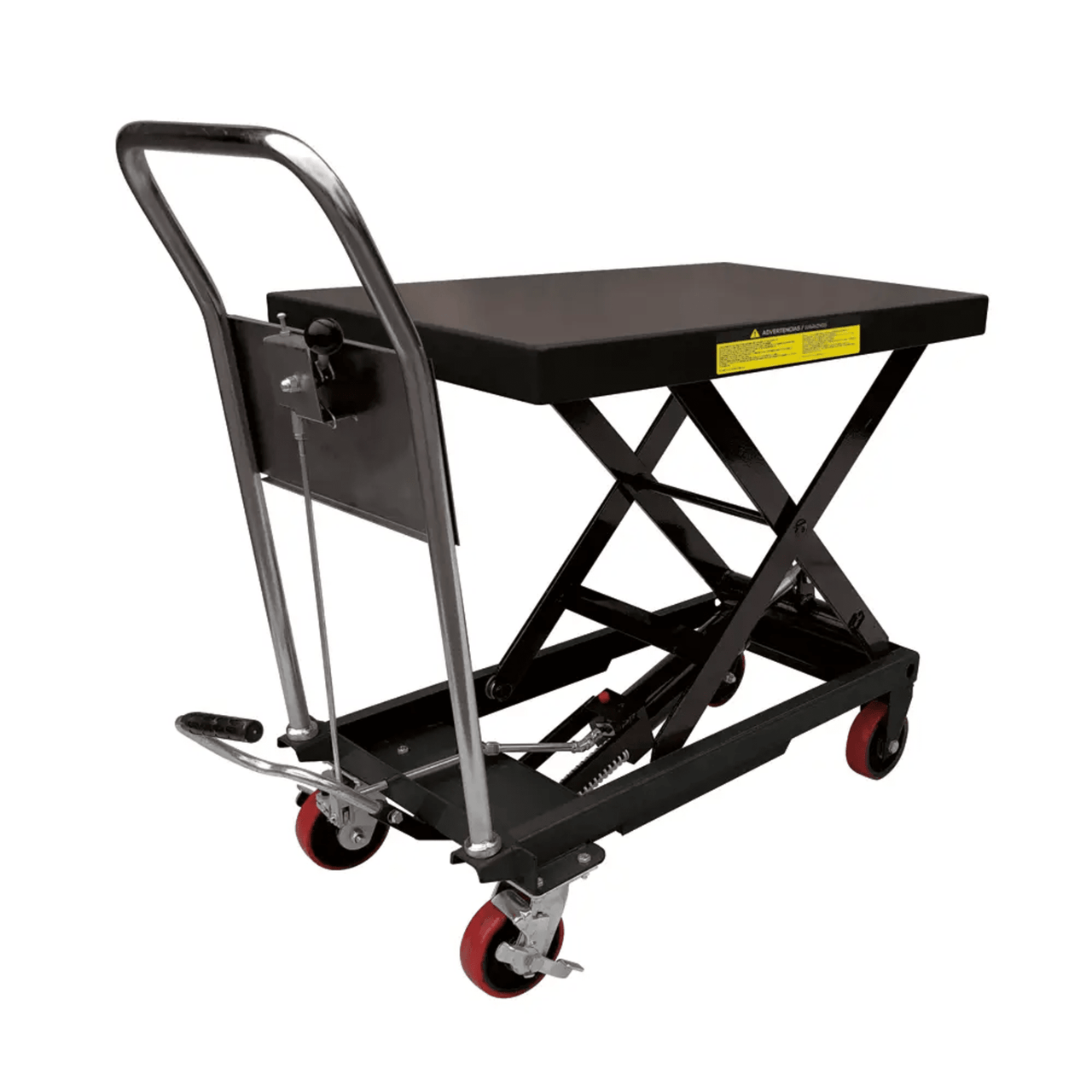 SYS-MEL-10 Mesa Elevadora Hidráulica / Capacidad 300 kg a 1 t / Ruedas de Poliuretano / Sistema Hidráulico con Freno / Soporte de Tijera / Ideal para Cargas Medias y Pesadas