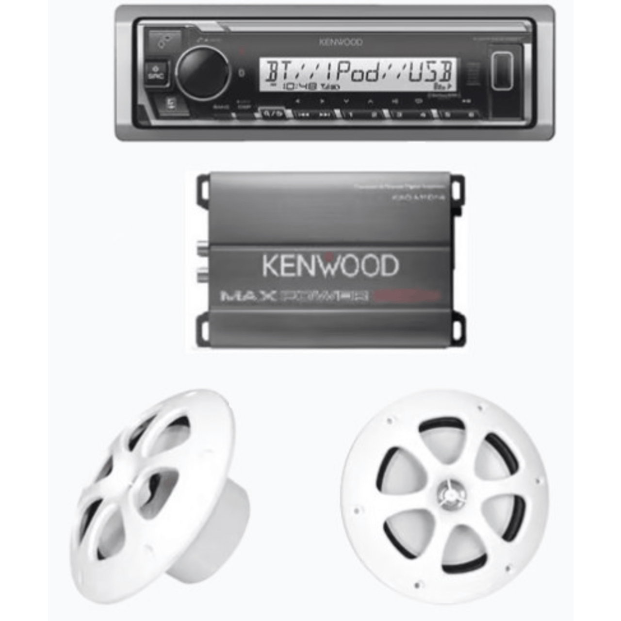 KEA4/1613MRW Kit de estereo con Bluetooth KMR-M332BT | Amplificador KAC-M1814  | mas Par de bocinas KFC-1613MRW