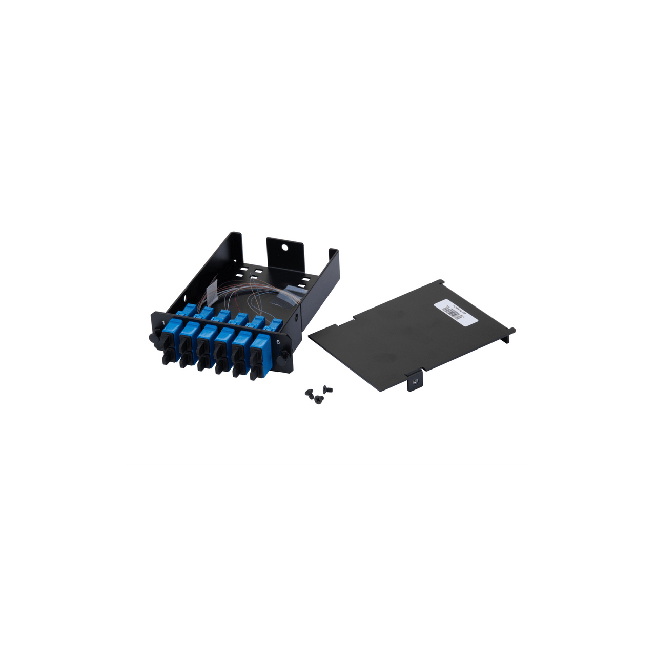 FCS9N-12-03P Placa Acopladora de Fibra Óptica FAP, Con 12 Pigtails y 6 Conectores SC Duplex (12 Fibras), Para Fibra Monomodo OS1/OS2, Color Azul