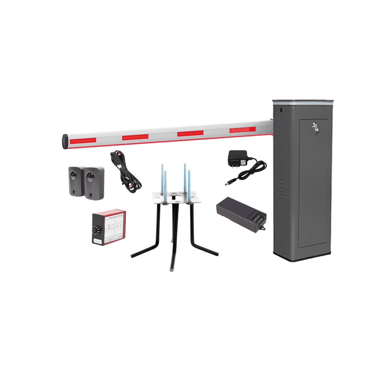 KIT-XBS-3L-LED Kit COMPLETO Barrera Izquierda XBS Con Corona LED / Brazo Iluminado de 5M / Incluye Sensor de Masa, Transformador, Lazo Magnético, Ancla, Fotoceldas y 2 Controles Inalámbricos