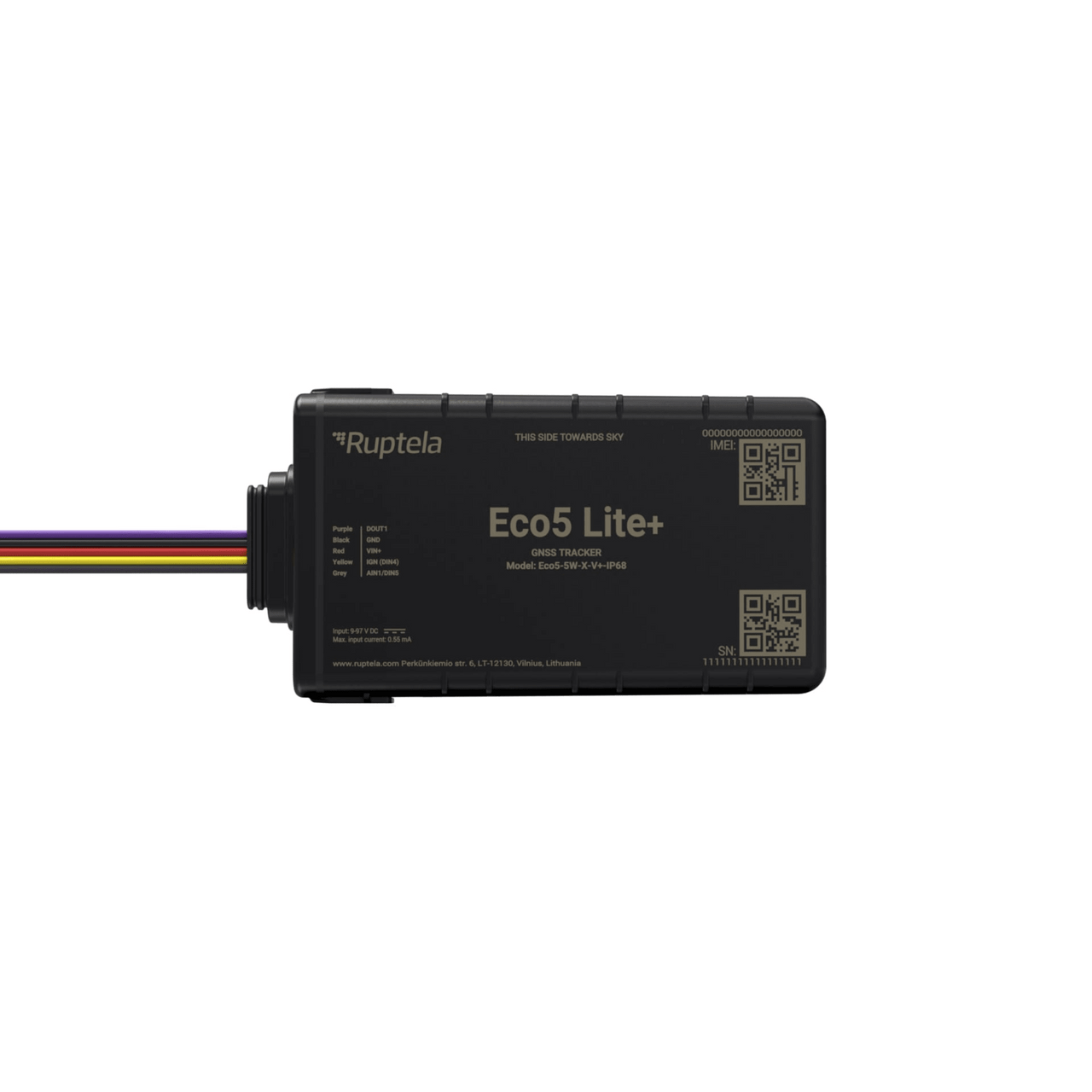 ECO5LITEPLUS Rastreador Vehicular y Monitoreo de Flota / IP68 / BLE 5.0 y GNSS / LTE CAT1 y LTE-M con Respaldo 2G / GNSS U-blox / MiKado IP54 / Acelerómetro de 3 Ejes / Suministro 9-32 V / Batería Interna