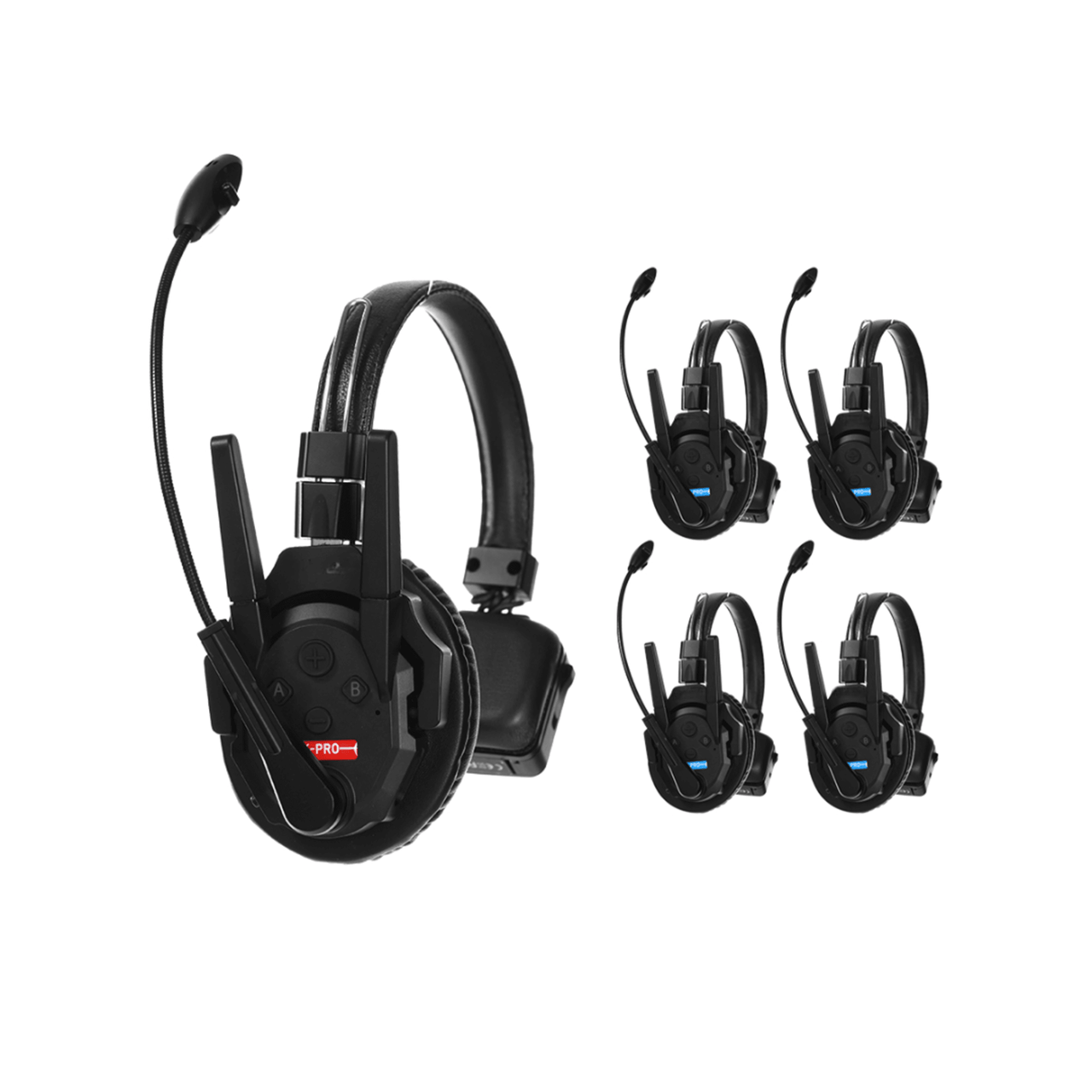 TXPRO5 Kit de 5 Intercomunicador Inalámbrico TXtalk Pro / Antenas Externas / Rango 500m / Hasta 13 Unidades Conectadas / Auricular Monoaural / Batería 1050mAh / ABS Ligero y Cuero Suave