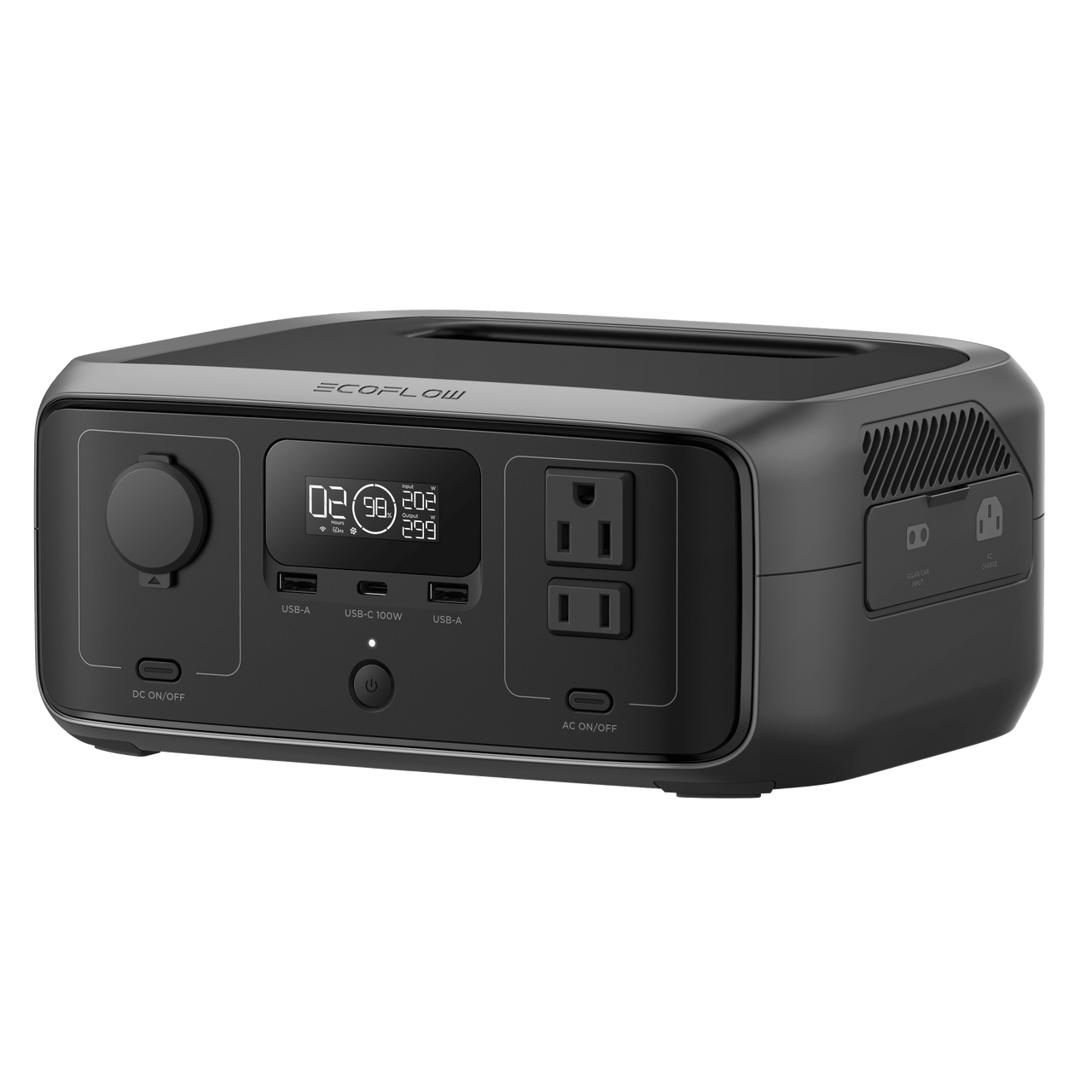 EFR3 EcoFlow River 3 | Estación de Energía Portátil 245Wh Litio LFP / 2 AC 300 W (Max. 550W) / 1 USB-C 100W / 2 USB -A 12W / Cargador de Coche 8A a 12 o 24V / Conectividad WiFi y Bluetooth (App) / Carga Solar 110W Max.