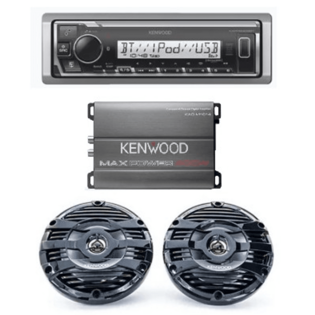 KEA4/1653MRB Kit de estéreo con Bluetooth KMR-M332BT | Amplificador KAC-M1814  | más Par de bocinas KFC-1653MRB