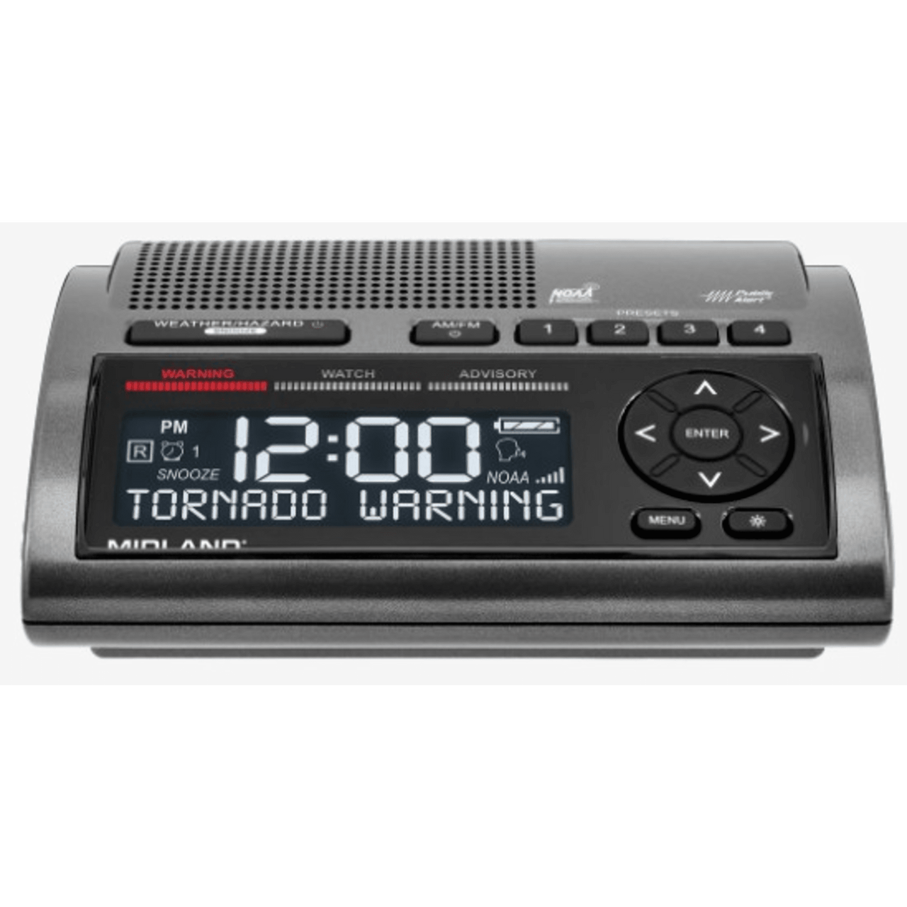 WR400 Radio de Alerta Meteorológica WR400 / 7 Canales NOAA y Environment Canada / Almacena 10 Alertas / Sirena de 85 dB / Reloj Dual con Alarma / Carga USB / Certificado Public Alert