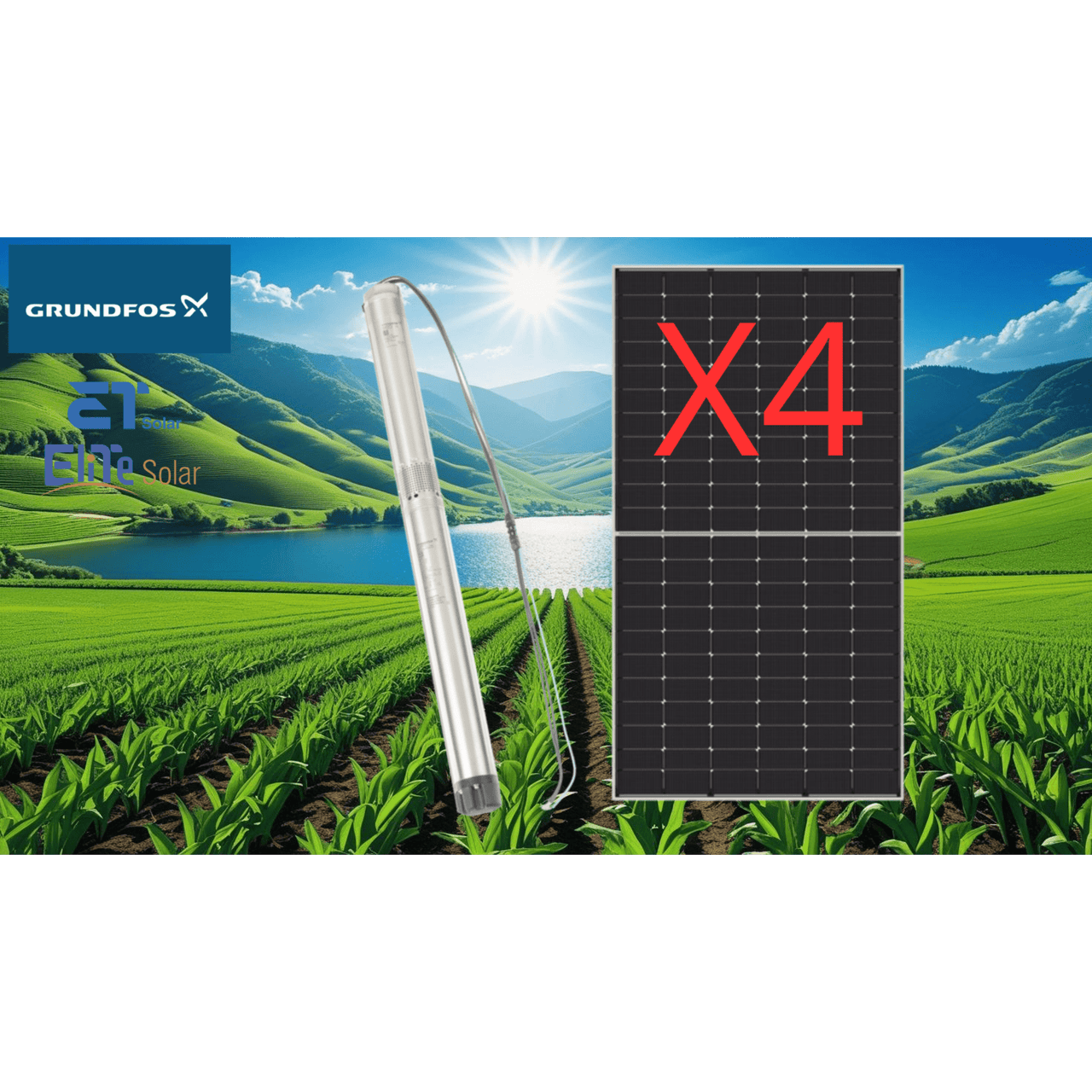 KIT-11SQF2-610W-B Kit De Bombeo Solar/ Bomba 1.4Kw / 4 Módulos Solares 610w