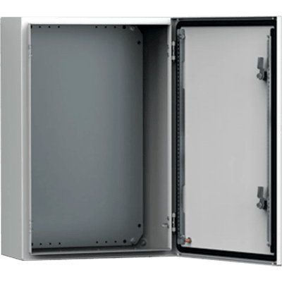 Gabinete de Uso Exterior MAS 600 x 400 x 210 mm (23.6 x 15.7 x 8.3 in) NEMA 4/12/13; IP66; IK10 de Acero Dulce 1.5 mm con Platina de Montaje Incluida Color Gris Claro
