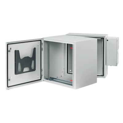 Gabinete Rack ProTek, 12 UR, Abatible con Puerta Sólida, AC Integrado, Tipo 4 12, Acero Gris RAL 7035, Montaje Pared, 600x612x710 mm