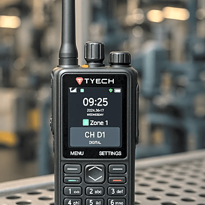 Radio DMR Business, UHF 400-470MHz VHF 136-174MHz, 5W Potencia, Pantalla LCD 2.4", GPS Opcional, IP68, Batería 2000mAh 16h, Encriptación AES256, Bluetooth