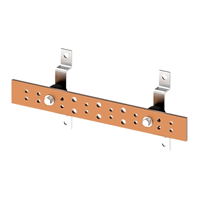 Barra de Tierra para Telecomunicaciones De Cobre Electrochapado / 0.25 x 4.00 x 12.00 pulgadas / 12 Puntos de Conexión / Incluye Soportes y Conectores / Anticorrosivo